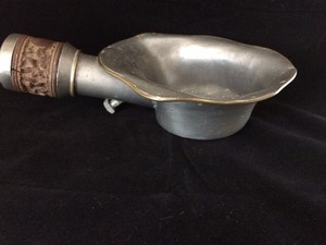 Antique Chinese Decorative Metal Cup Or Ladle w Wood Handle~7-1/2" x 4-1/2"