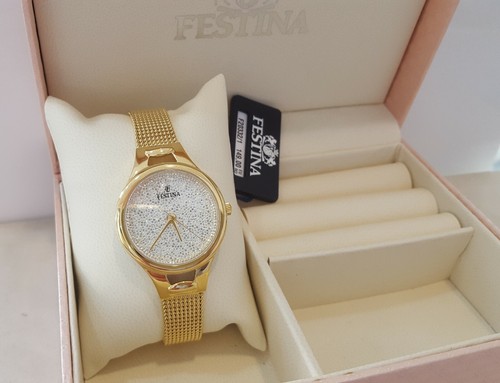OROLOGIO FESTINA DONNA F20332/1 DORATO MAGLIA MILANESE E SWAROVSKI | eBay