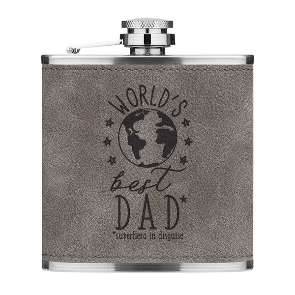 World's Best Dad 170Ml Pu-Leder Flachmann Grau Lustig Vatertag Lustig-image
