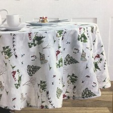 Envogue Mantel Pueblo Navidad Papá Noel Trineo Muñeco de Nieve Reno 70" Redondo NUEVO