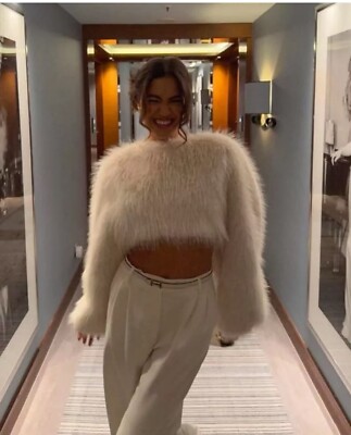 ZARA LIMITED EDITION FAUX FUR SWEATSHIRT LIGHT BEIGE FW24/25 Size M-L  3692/953