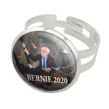 Bernie Sanders 2020 with Birds Cartoon Silver Plated Adjustable Novelty Ring
