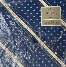 Vintage Hallmark Gift Wrap Wrapping Paper 2 Sheets Blue Happy Birthday  NOS