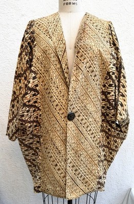 Vtg 80s Indonesian Vintage Parang Batik Dolman Boutique Jacket Sz Large Pockets
