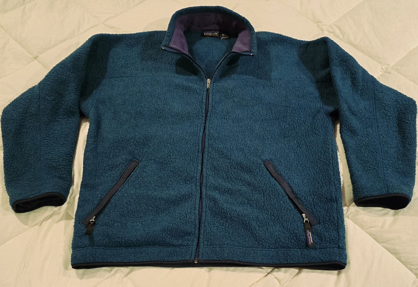 Patagonia Synchilla Men's L Deep Pile Fleece Jacket Teal 51884 USA Zip Up VTG