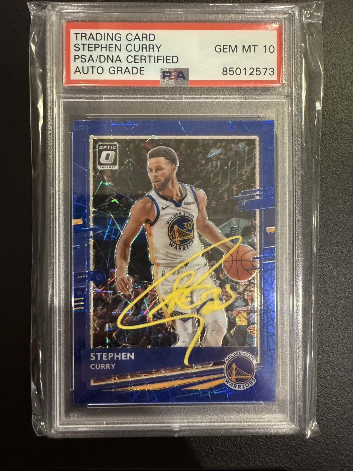 🔥Stephen Curry 20-21 Panini Donruss Optic Blue Velocity  Yellow Auto  PSA 10 