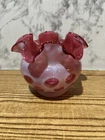 Fenton Cranberry Opalescent Glass Coin Dot Rose Bowl Vase