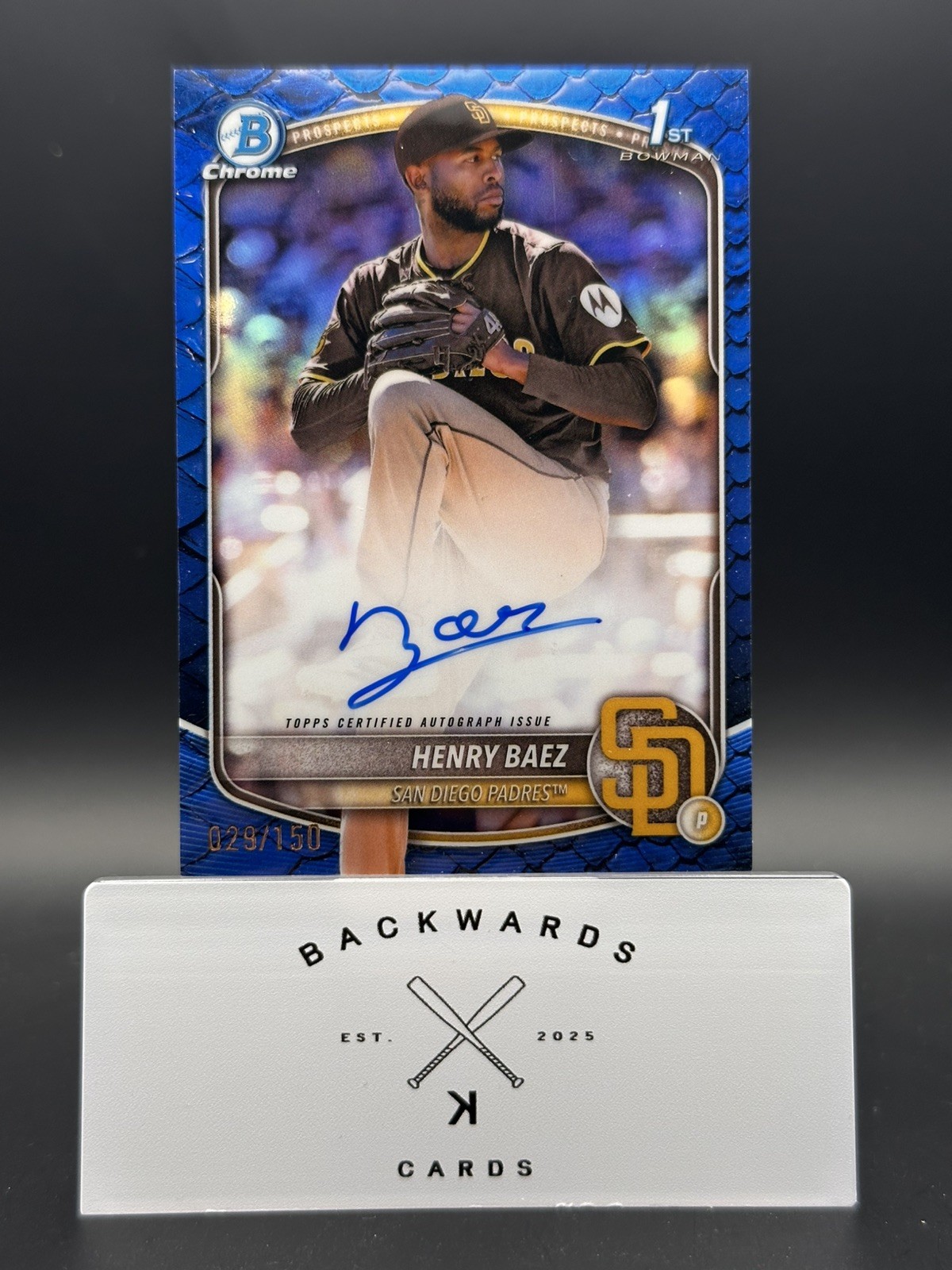 Henry Baez 2025 1st Bowman Chrome AUTO Reptilian BLUE REFRACTOR 029/150 RC J6