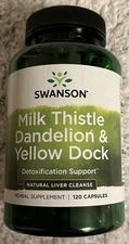 120 Caps Swanson Milk Thistle, Dandelion, Yellow Dock, Beet Root Detoxify Liver