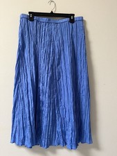 Eileen Fisher Crushed 100 Silk Skirt , Blue Color , Petite Large,NWT, 198