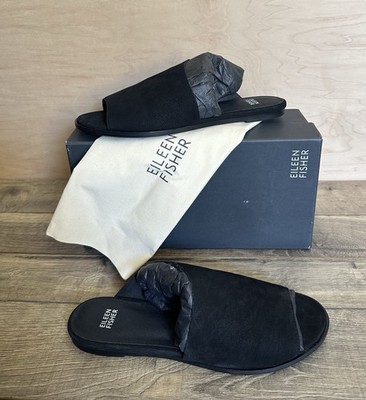 Eileen Fisher Rue Tumbled Nubuck Black Slide Sandal Size 10