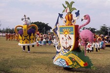 Magnificent costumes at Junkanoo the carnival which welcomed Q- 1977 Old Photo