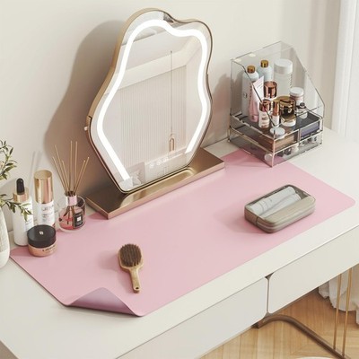 Makeup Mat For Vanity DualSided Leather Pink Waterproof Oilproof Pad Decor