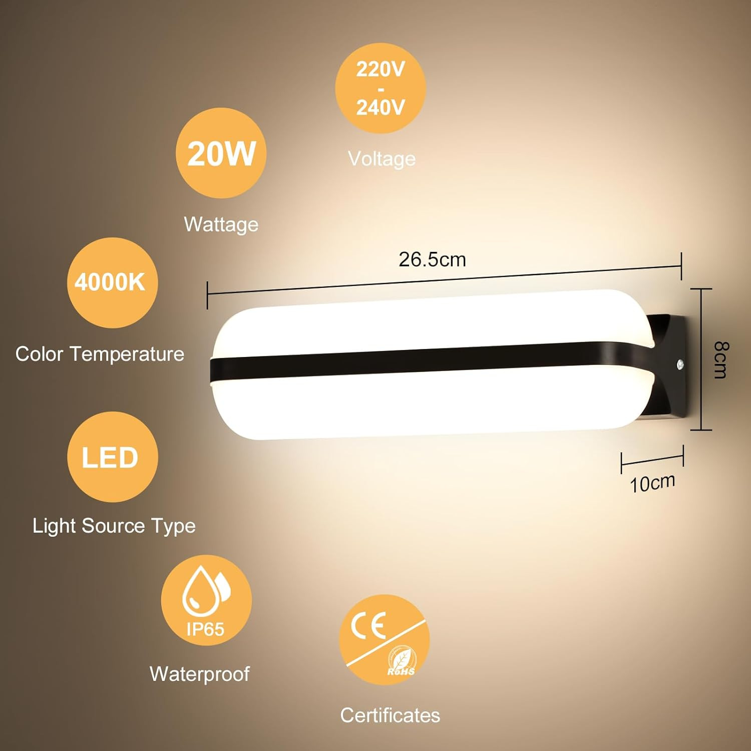 Applique LED IP65 20W 2000LM - Lampada Parete Esterna Resistente - 2