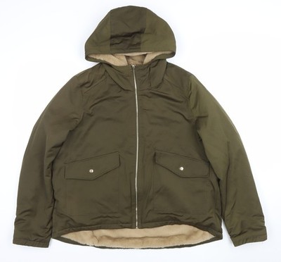 Primark Parka Jacke Damen grün mit Kapuze und Kunstfell gefüttert M