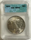 1922 Peace Dollar ICG MS64 Mint State 90% Silver Slabbed American Coin Invest