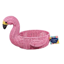 NWT Flamingo Large Pink Hello Summer Ciroa Resin  Wicker Basket 17x10x10