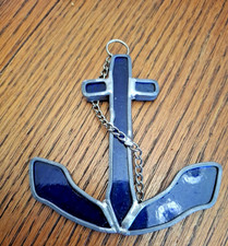 Stained Glass 3D Royal Blue Anchor Hanging Sun Catcher 5" x 4"