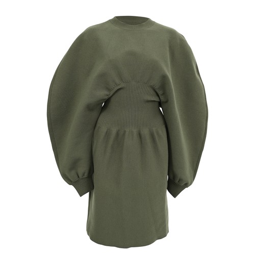 Bottega Veneta, Bottega Veneta Mini Dress In Green Wool Women Olive M