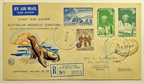 1960 Australia Antarctic Territory Registered First Day Cover Davis to Berks Eng