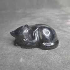 Handmade Resin Sleeping Cat Figurine Black Silver Shimmer Home Decor Accessory
