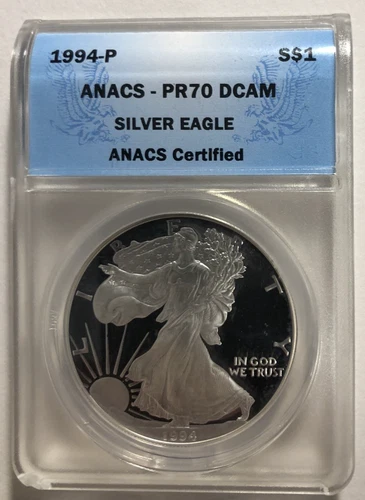 1994 P American Silver Eagle Proof One Dollar Coin Certified ANACS PR70 DCAM