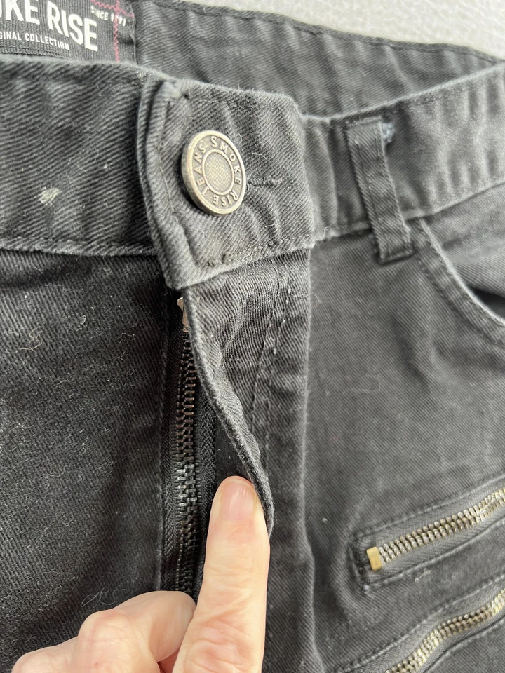 Smoke Rise Shorts Mens 38 Black Moto Cargo Zipper Pockets Urban Streetwear Style - Image 4 of 4