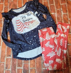 Boutique Girls Christmas Tree Cake Set Outfit Sz 9 10 9-10