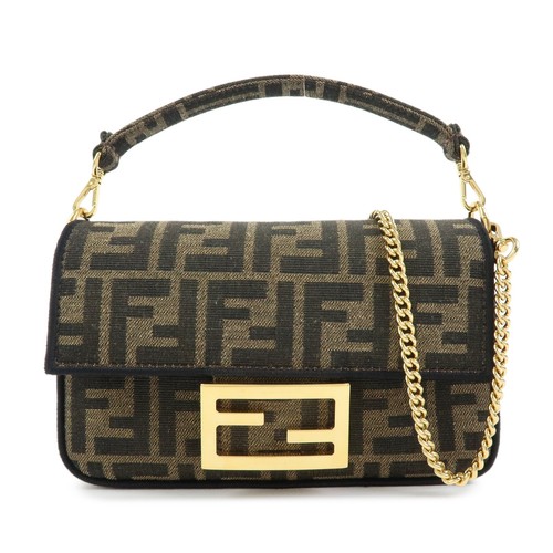 FENDI Zucca Jacquard Canvas 2Way Baguette Bag Mini Brown 8BS017 Auth Used F/S