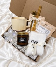 Neutral Self Care Gift Box for Women Tea Candle Gift Set Cozy Birthday Gif