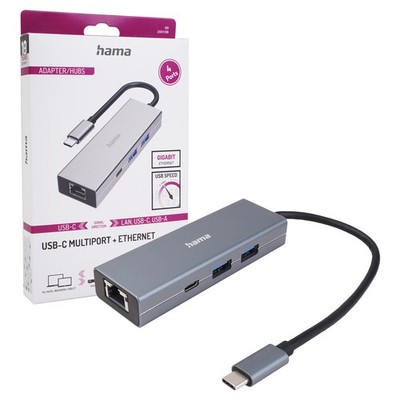 Hama USB-C USB-Hub Typ C 3.2 Verteiler USB Ethernet-Adapter für Thunderbolt 3 4