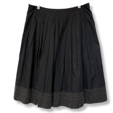 Talbots A Line Pleat Beaded Black Cotton Skirt 18 Preppy Career Modern Cocktail