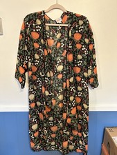 Large Lularoe Shirley Cardigan Coral and Tan Poppies with Black and Green