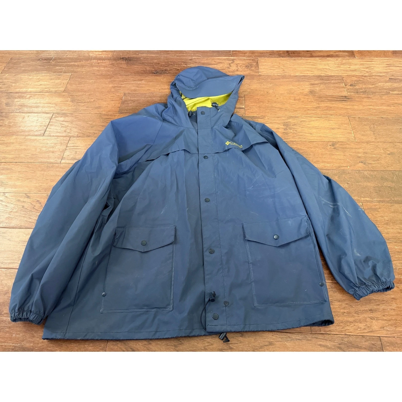 Columbia Mens XXL Rain Suit Navy Blue Hooded Jacket and Pants Set RM0120 PVC