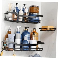  3-Pack Shower Caddy with Soap Holder, Adhesive Rustproof No-drill Strudy 