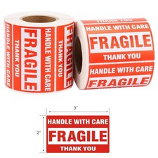 2 Rolls Fragile Stickers 2x3 Handle with Care 500/Roll Packing Shipping Labels