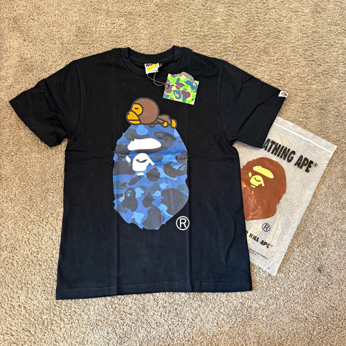 A Bathing Ape Men's Black Graphic Print Logo Crew Neck Short Sleeve T-Shirt S