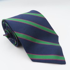 Brooks Brothers Tie Silk Blue Green Repp Striped 3.75" Wide 58" Long USA
