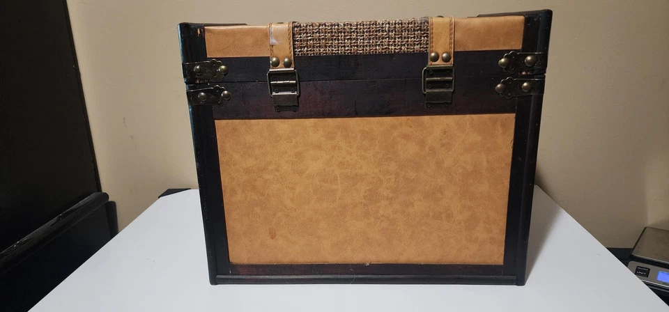 Vintage Decorative Wooden Storage Trunk Box Chest Suitcase 16x13x11 Latch Handle - Image 3 of 4