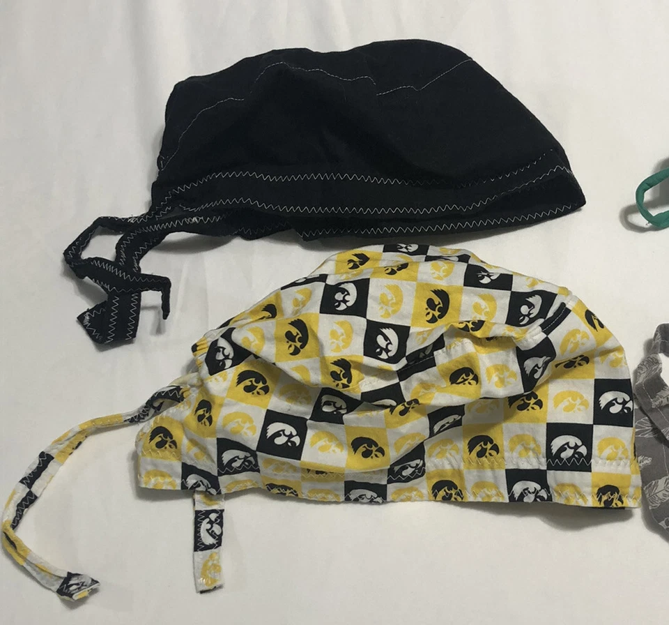 Surgical Scrub Caps Iowa Hawkeye Logo - Green - Black- Grey w Feathers Lot of 4 - Image 2 of 4