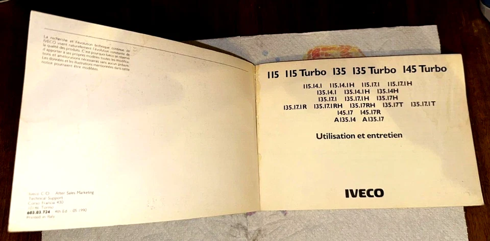 MANUALE LIBRETTO USO E MANUTENZIONE IVECO 115 135 145 TURBO IN LINGUA FRANCESE - Immagine 2 di 4