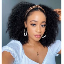 Afro Kinky Curly Headband Wig 100 Human Hair Curly Wigs 200 Density 20inch