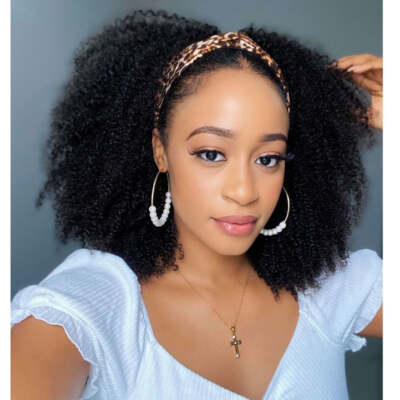 Afro Kinky Curly Headband Wig 100% Human Hair Curly Wigs 200  display picture 3