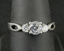 Ring Silver 3 Stone Round Cubic Zirconia Stones Sterling 925 Size 7.75 Band Ring