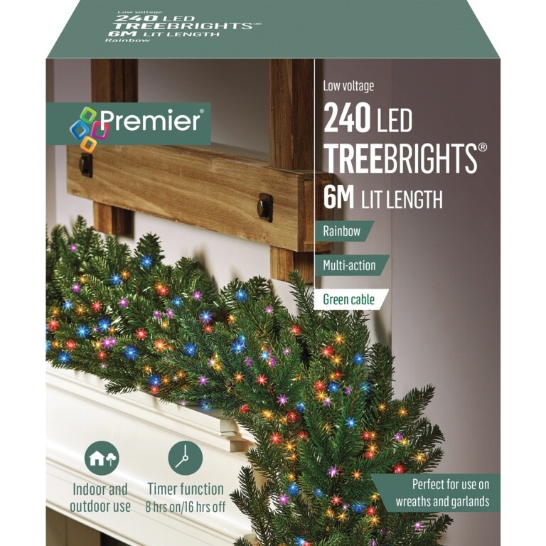 Premier 240 LED Multi-Action TreeBrights Christmas Tree Lights Timer RAINBOW