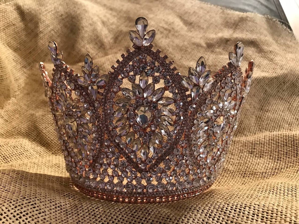 Wedding Crown rose gold color Tiara Crystals Bridal  display picture 3