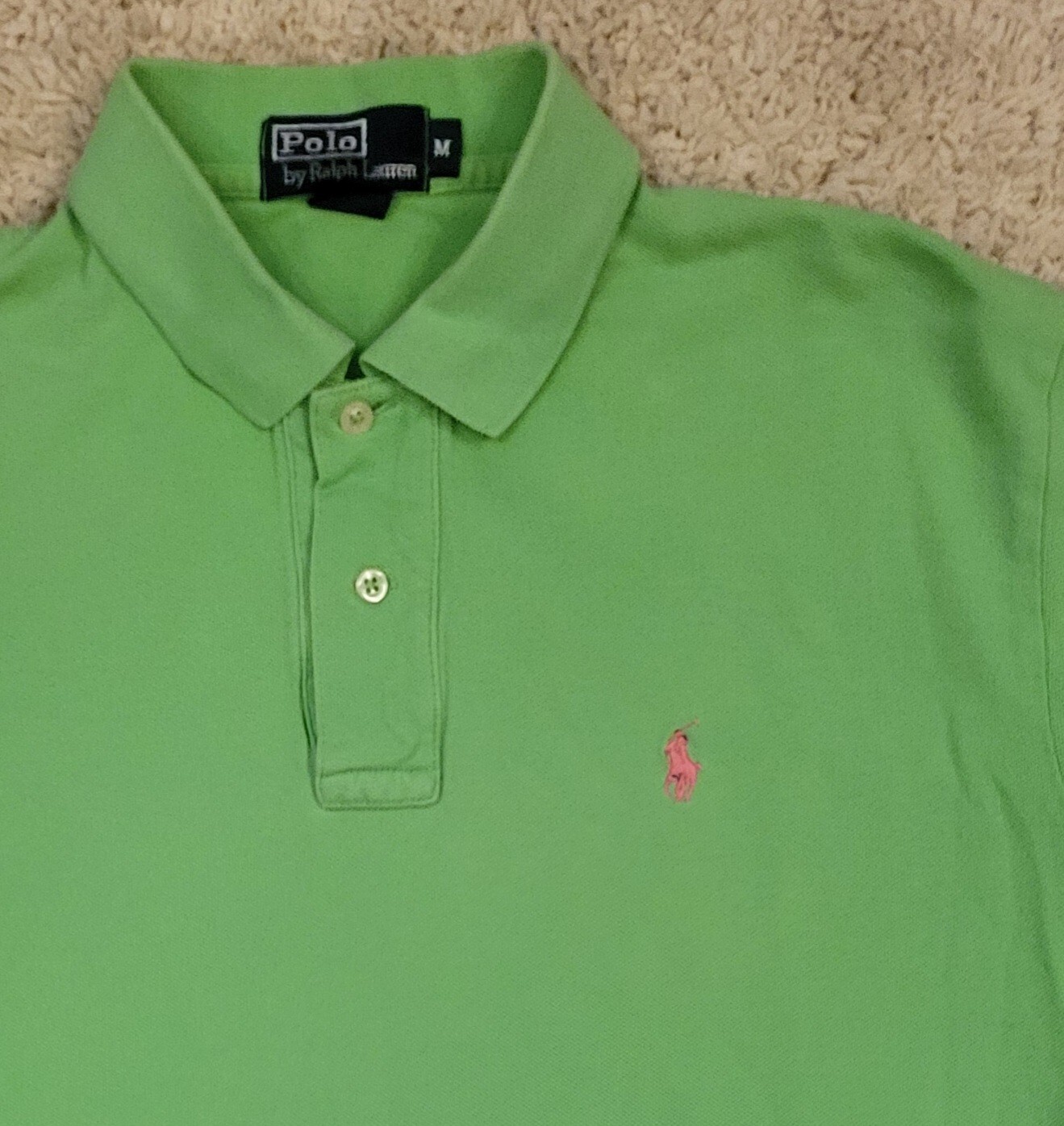 Polo Ralph Lauren camicia manica corta cotone verde uomo taglia med rosa pony