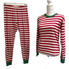 Hanna Andersson Women's Red Striped 2 Pc Pajama Set Size XS Top & Medium Pants