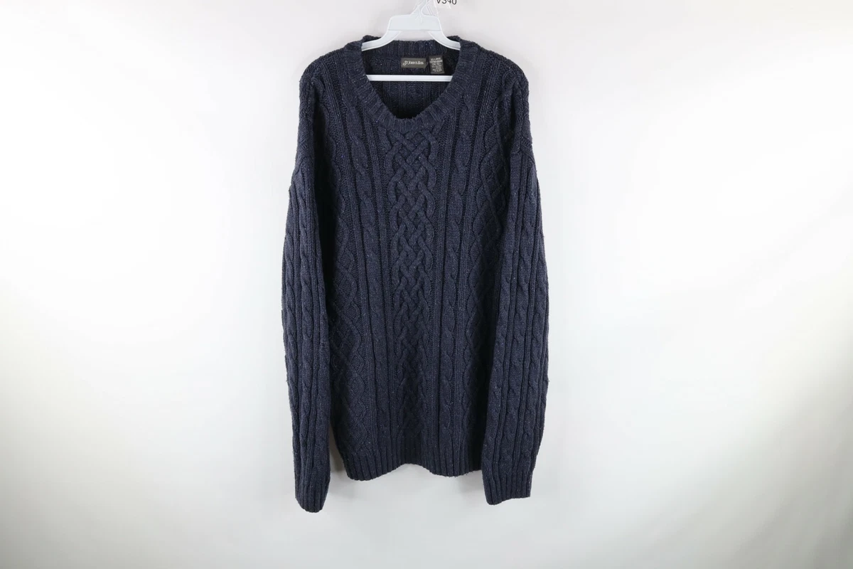 Vintage 90s Streetwear Mens 2XL Silk Blend Chunky Cable Knit Dad Sweater  Navy