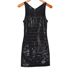 Bebe Mini Bodycon Sequin Dress Black Sleeveless Back Zip Cocktail Size S